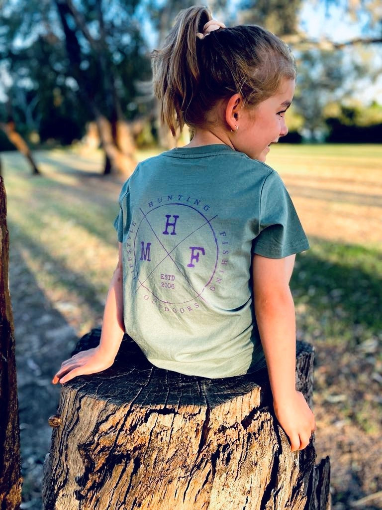 MHF Kids Lifestyle T-Shirt - Sage/Fuscia - - Mansfield Hunting & Fishing - Products to prepare for Corona Virus