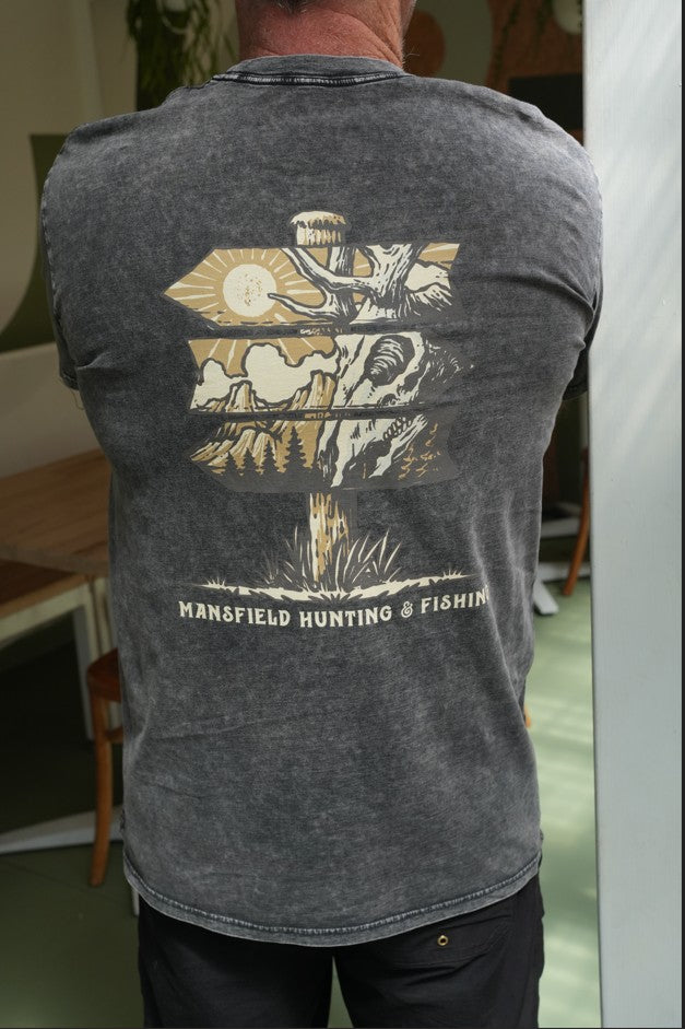 MHF Mens Sign Post T-Shirt - Stone Wash Black - STONE WASH BLACK / S - Mansfield Hunting & Fishing - Products to prepare for Corona Virus