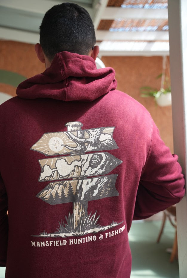 MHF Mens Sign Post Hoodie - Burgundy - BURGUNDY / XS - Mansfield Hunting & Fishing - Products to prepare for Corona Virus