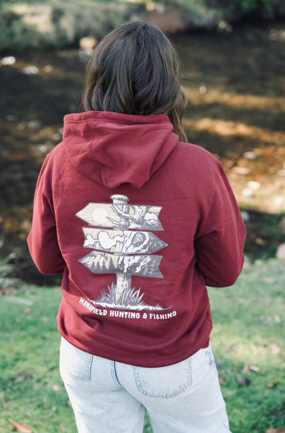 MHF Mens Sign Post Hoodie - Burgundy - - Mansfield Hunting & Fishing - Products to prepare for Corona Virus