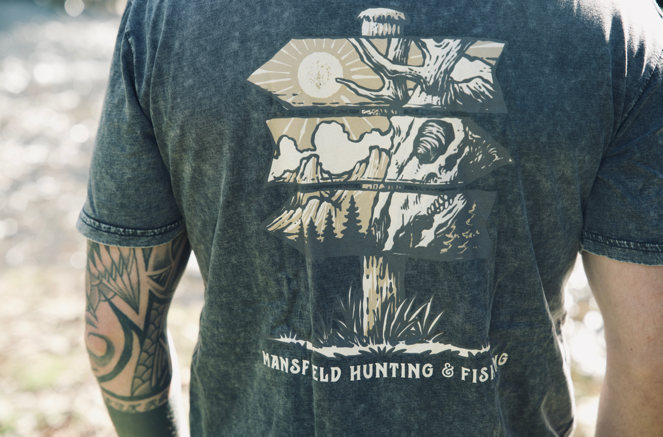 MHF Mens Sign Post T-Shirt - Stone Wash Black - - Mansfield Hunting & Fishing - Products to prepare for Corona Virus