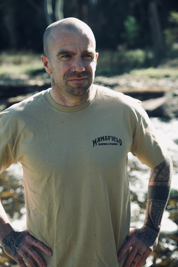 MHF Mens Sign Post T-Shirt - Khaki - - Mansfield Hunting & Fishing - Products to prepare for Corona Virus