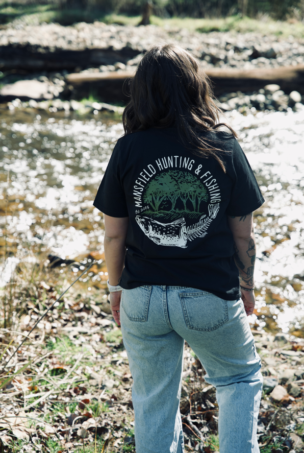 MHF Womens Skeleton Trout T-Shirt - Faded Black