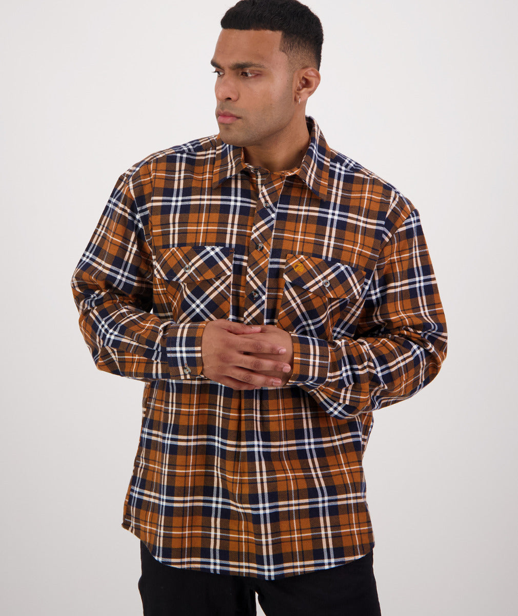 Swanndri Egmont Half Button Flannelette Shirt - Twin Pack - Kauri/Midnight - XS / KAURI/MIDNIGHT - Mansfield Hunting & Fishing - Products to prepare for Corona Virus