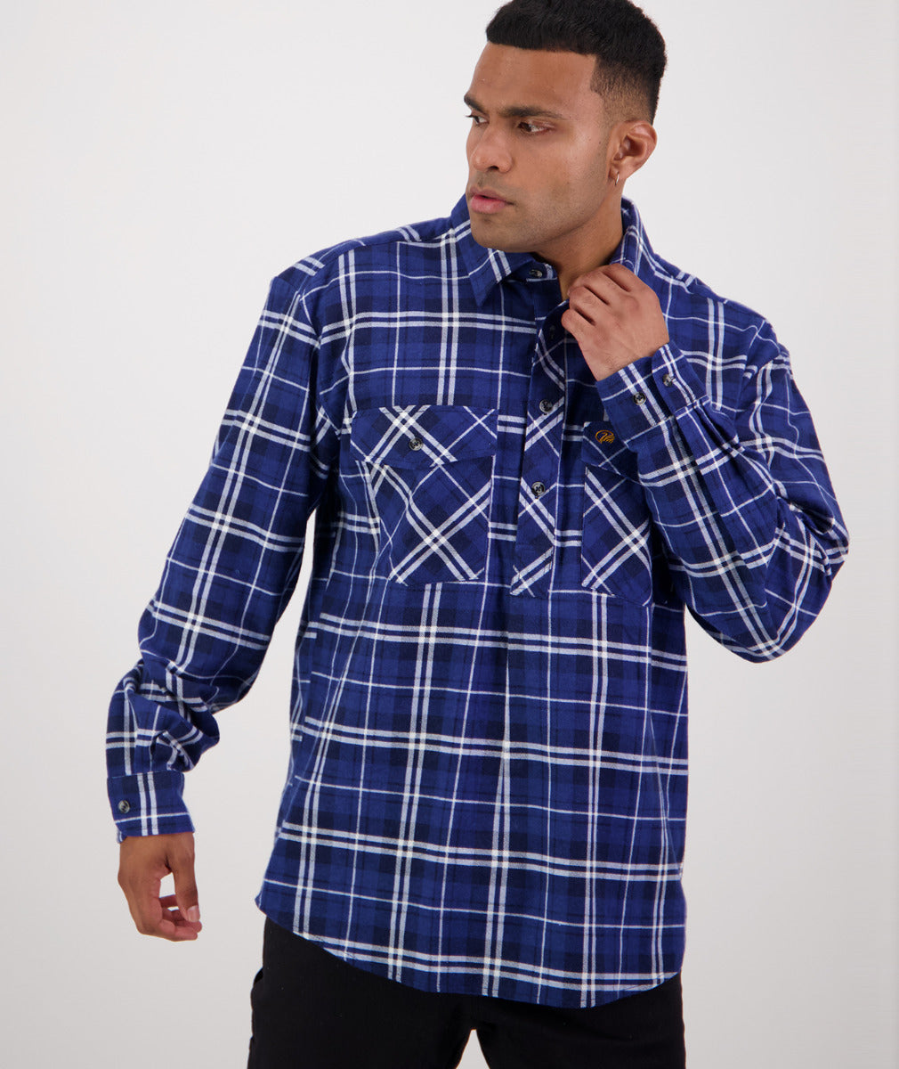Swanndri Egmont Half Button Flannelette Shirt - Twin Pack - Kauri/Midnight - - Mansfield Hunting & Fishing - Products to prepare for Corona Virus