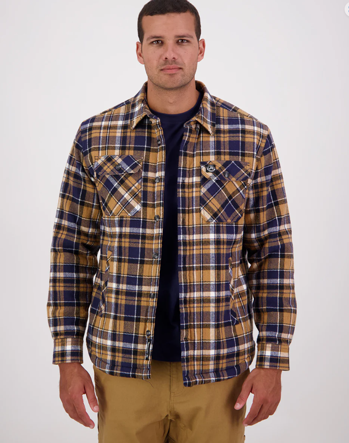 Swanndri Morven Sherpa Mens Long Sleeve Shirt - Navy/Cashew - S / NAVY/CASHEW - Mansfield Hunting & Fishing - Products to prepare for Corona Virus