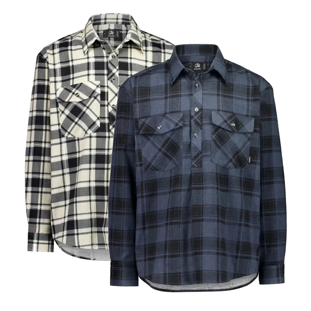 Swanndri Egmont Half Button Flannelette Shirt - Twin Pack - Dark Biscuit/Shadow - S / DARK BISCUIT/SHADOW - Mansfield Hunting & Fishing - Products to prepare for Corona Virus