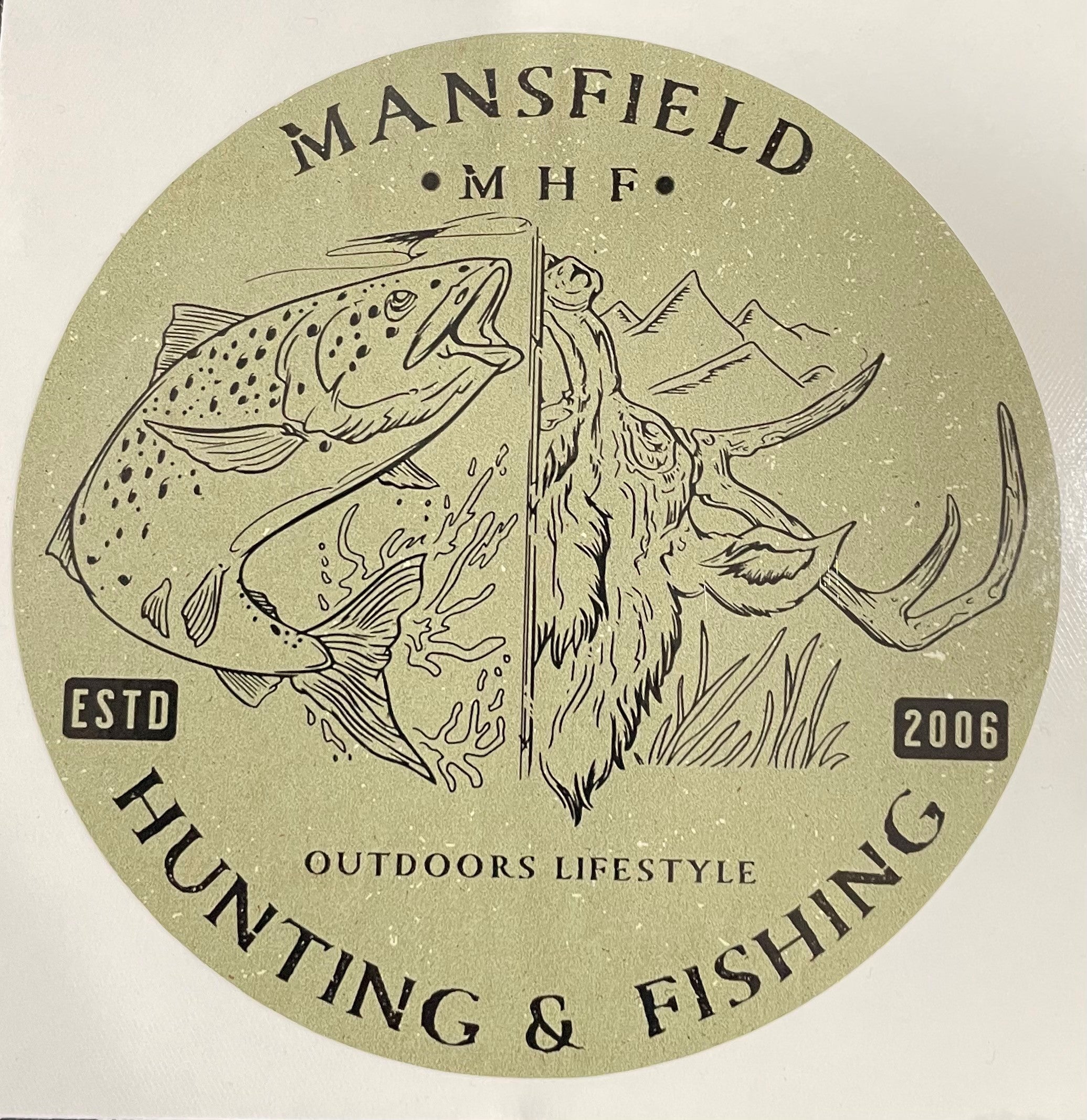 MHF Outdoors Sticker - 100mm - ARMY GREEN - Mansfield Hunting & Fishing - Products to prepare for Corona Virus