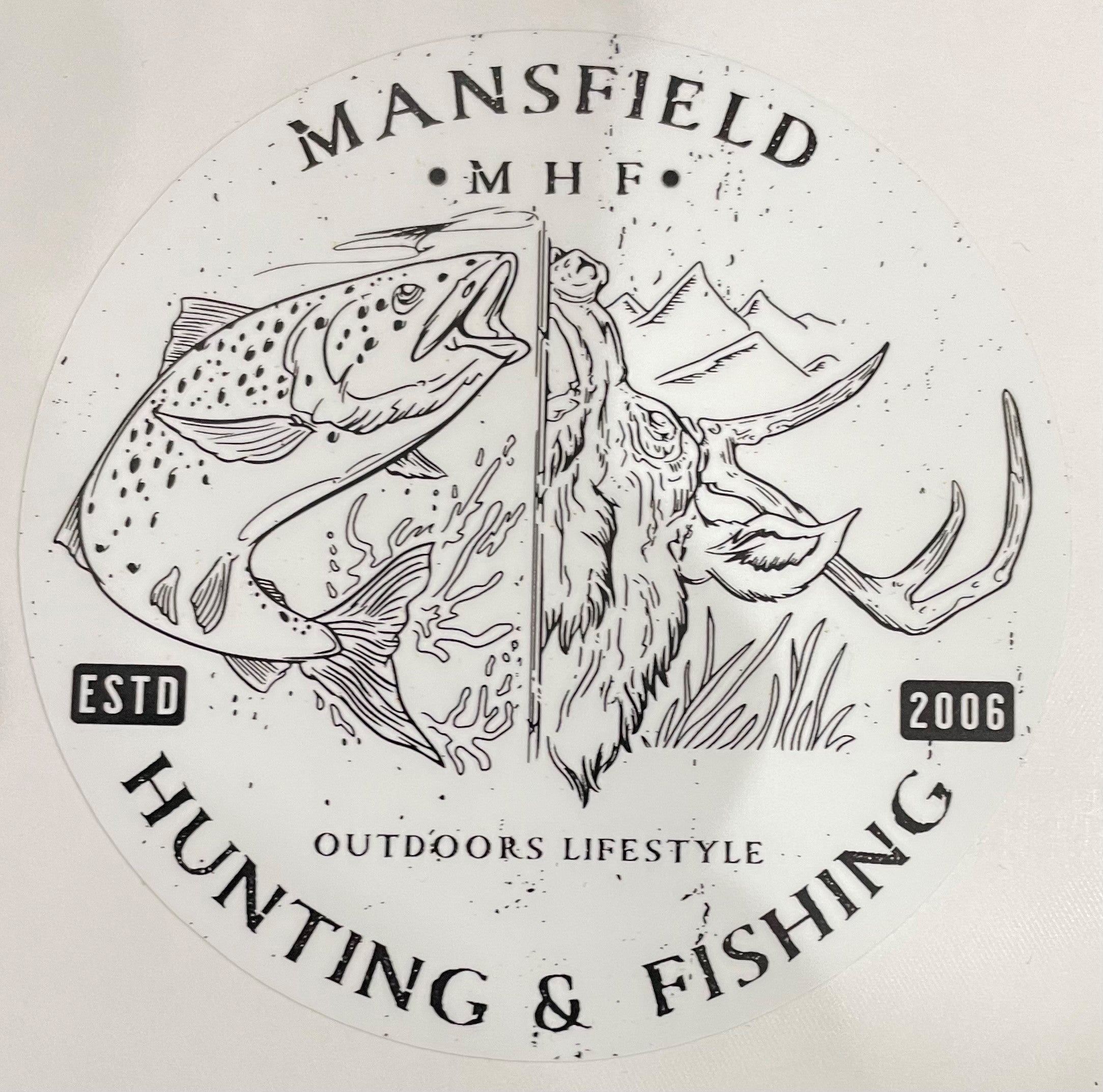 MHF Outdoors Sticker - 100mm - WHITE - Mansfield Hunting & Fishing - Products to prepare for Corona Virus