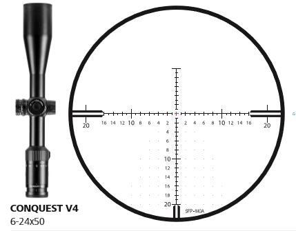 Zeiss Conquest V4 6-24x50 RET # 65 ZMOAi-T20 Ballistic Turret & Windage Turret - - Mansfield Hunting & Fishing - Products to prepare for Corona Virus