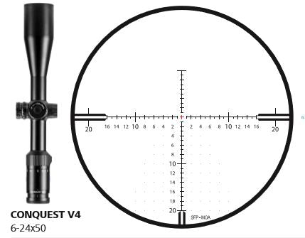 Zeiss Conquest V4 6-24x50 RET # 65 ZMOAi-T20 Ballistic Turret & Windage Turret -  - Mansfield Hunting & Fishing - Products to prepare for Corona Virus