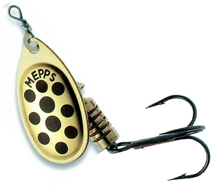 Mepps Aglia Spinner - 1 / GOLD BLACK DOTS - Mansfield Hunting & Fishing - Products to prepare for Corona Virus