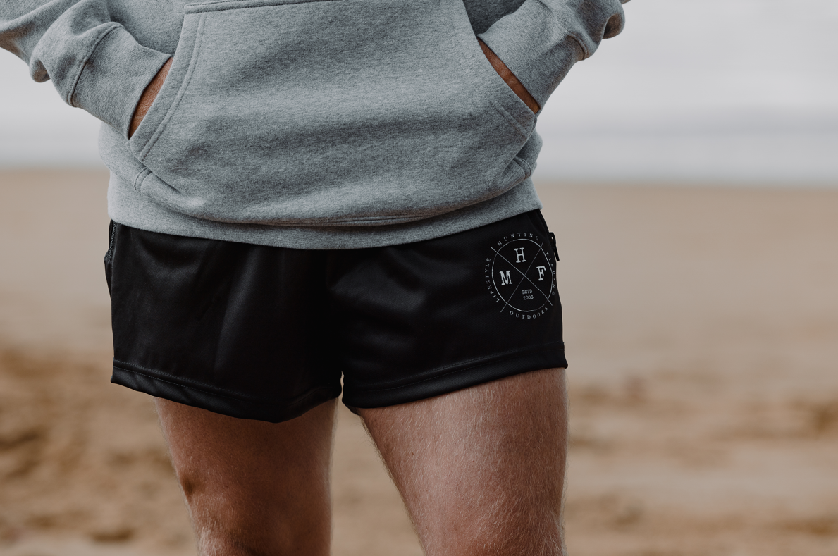 MHF Black Footy Shorts - Side Zip Pockets -  - Mansfield Hunting & Fishing - Products to prepare for Corona Virus