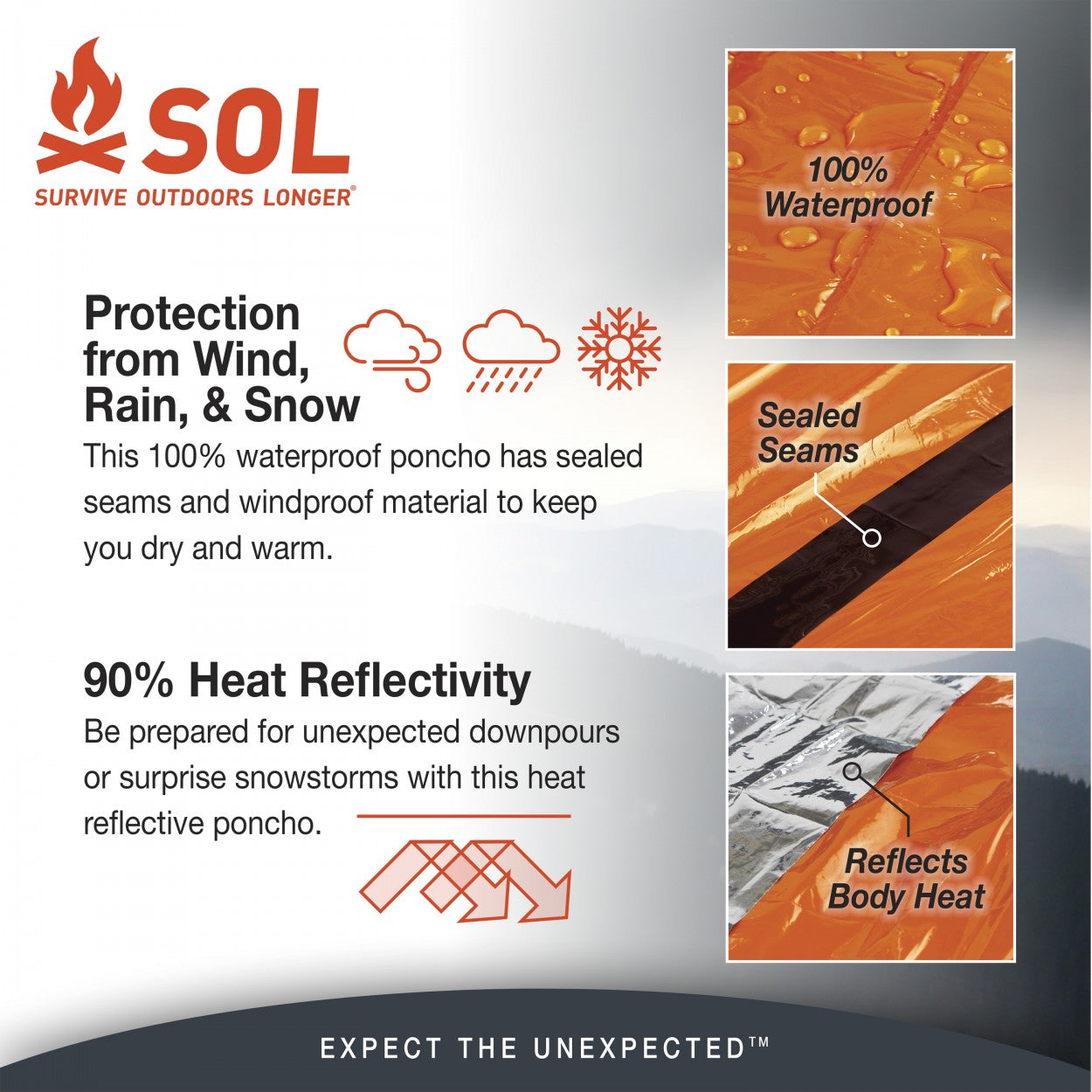 SOL Heat Reflective Poncho - Size 56 In X 38 In - - Mansfield Hunting & Fishing - Products to prepare for Corona Virus