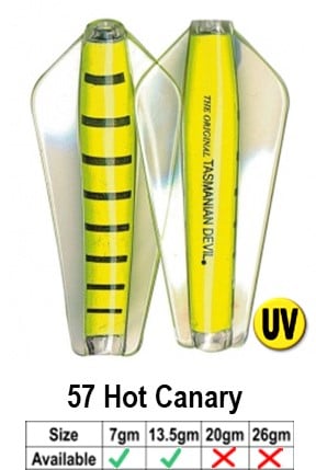 Tassie Devil - 26gr Lure - 26GR / 57 HOT CANARY - Mansfield Hunting & Fishing - Products to prepare for Corona Virus