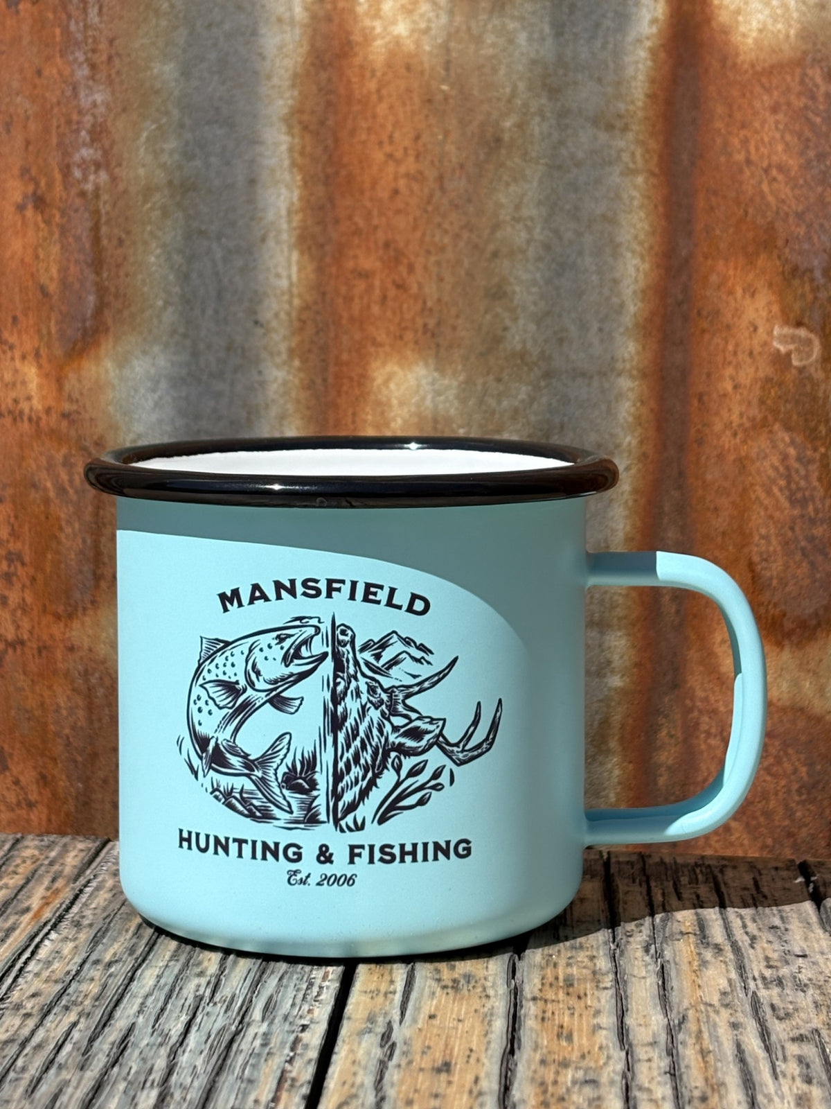 MHF Outdoors Enamel Camp Mug - BABY BLUE - Mansfield Hunting & Fishing - Products to prepare for Corona Virus