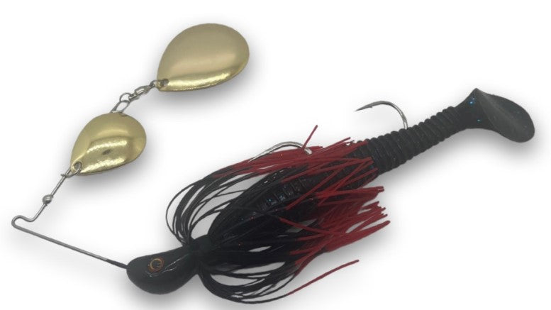 Spin Wright 5/8oz Spinner Bait Rigged With 6 Inch Plastic - 5/8oz / BLACK RED - Mansfield Hunting & Fishing - Products to prepare for Corona Virus