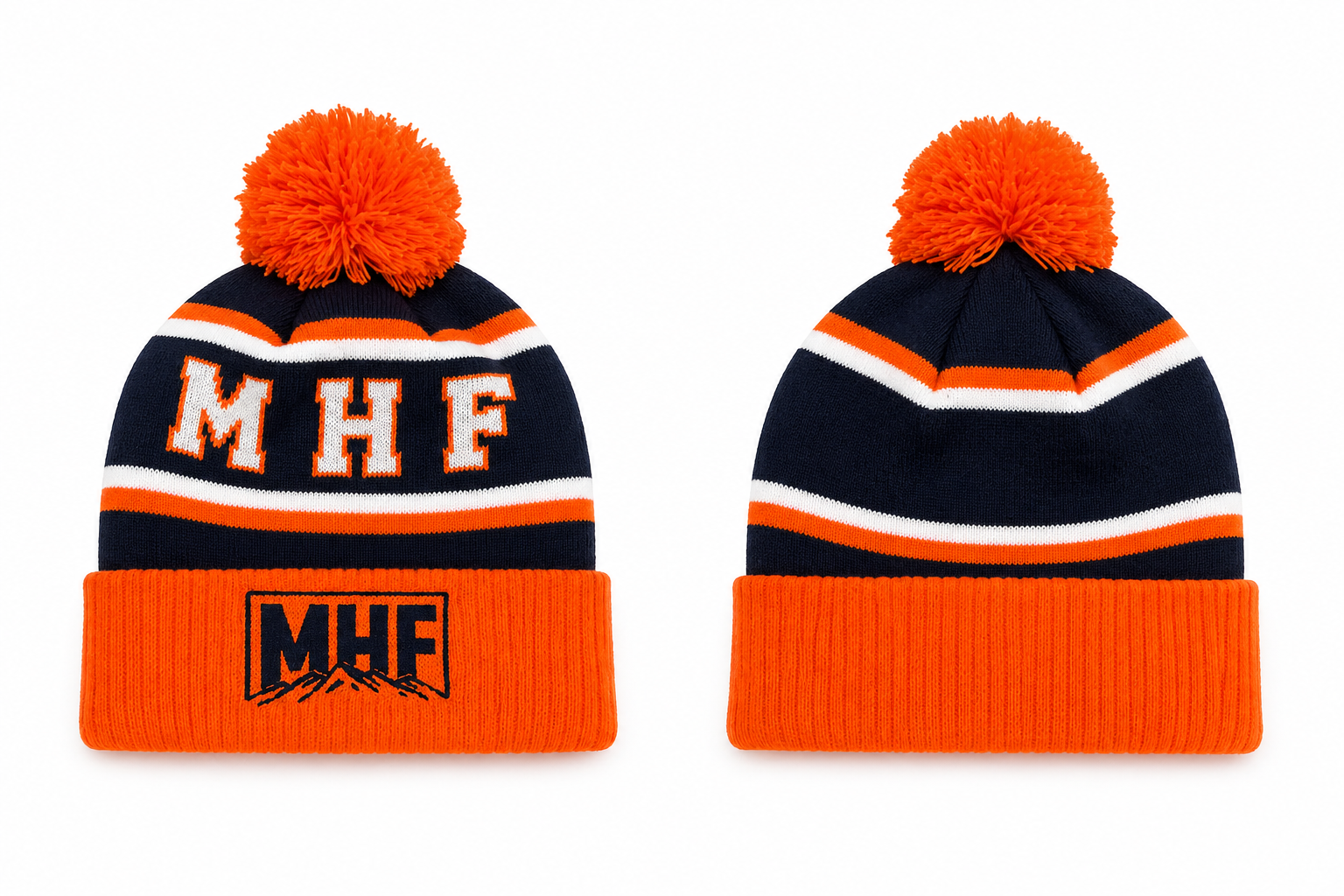 MHF Outdoors Pom Pom Beanie - Blaze Orange/Navy - - Mansfield Hunting & Fishing - Products to prepare for Corona Virus