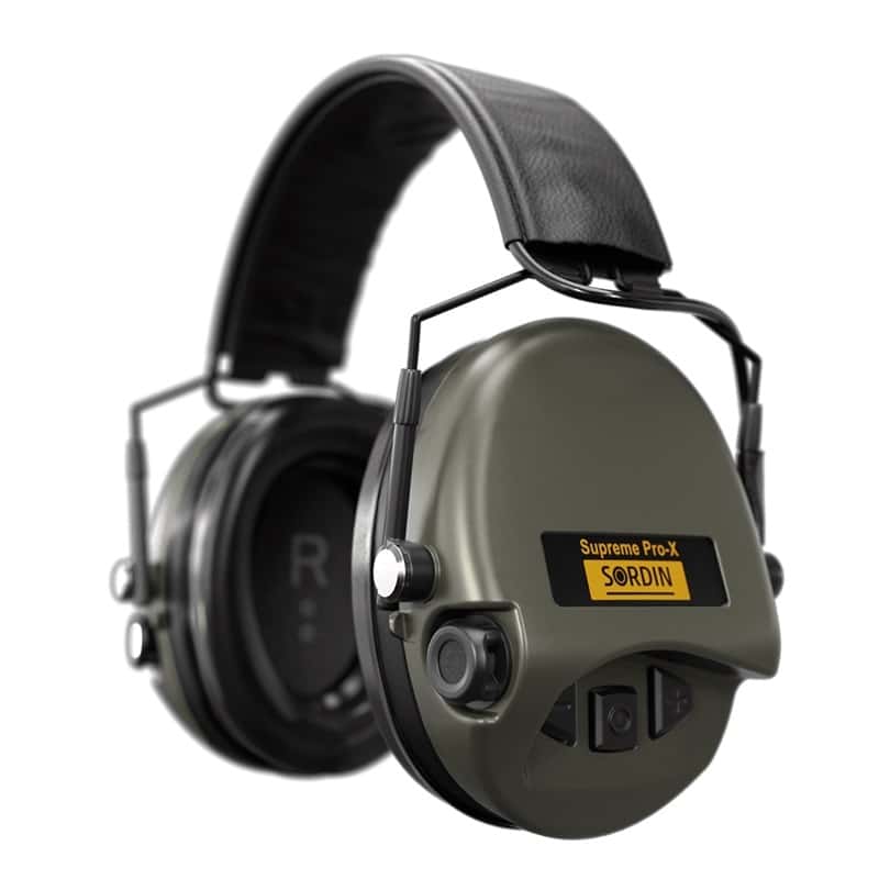 Sordin Supreme Pro-X SFA Black Leather Headband Green Ear Muffs - - Mansfield Hunting & Fishing - Products to prepare for Corona Virus