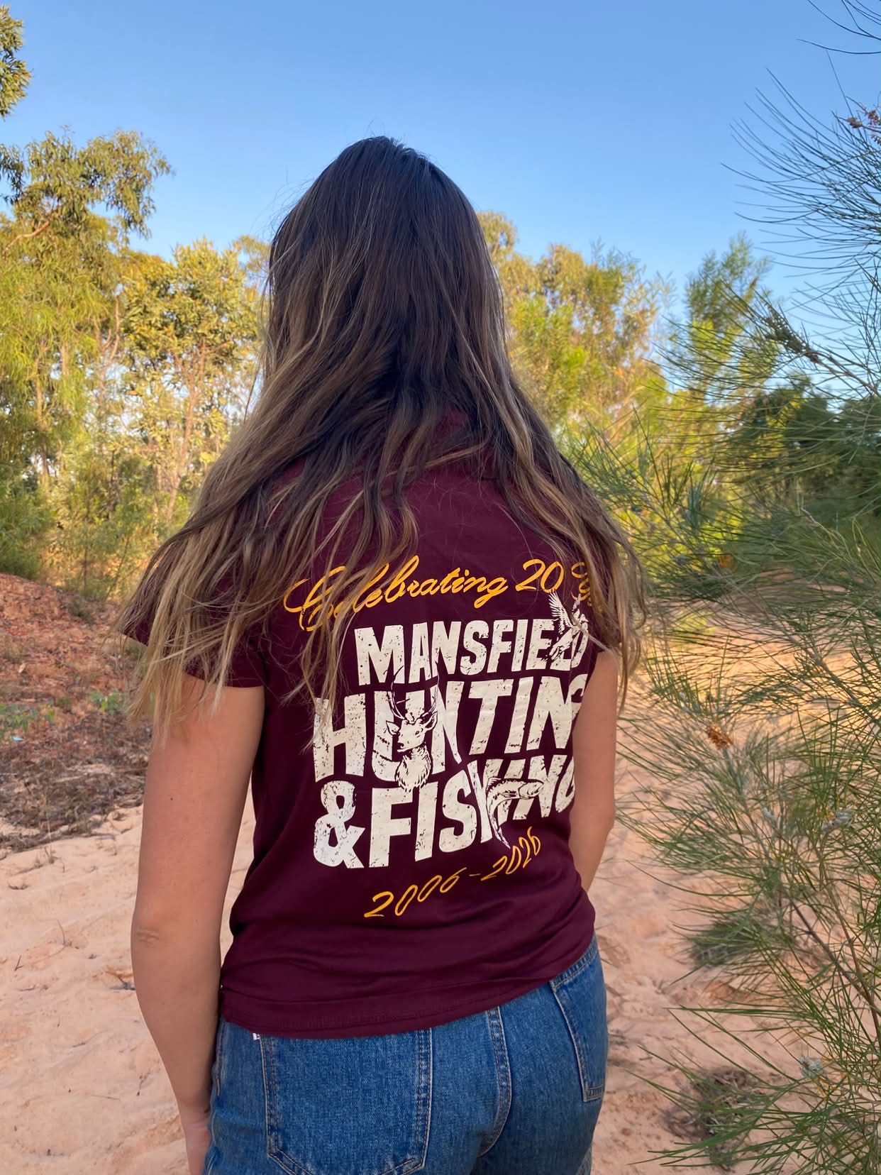 MHF Womens 20th Anniversary Tee - Burgundy - - Mansfield Hunting & Fishing - Products to prepare for Corona Virus