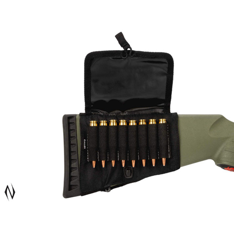 Allen Butt Stock Rifle Cartridge Holder Camo 9rnds - - Mansfield Hunting & Fishing - Products to prepare for Corona Virus