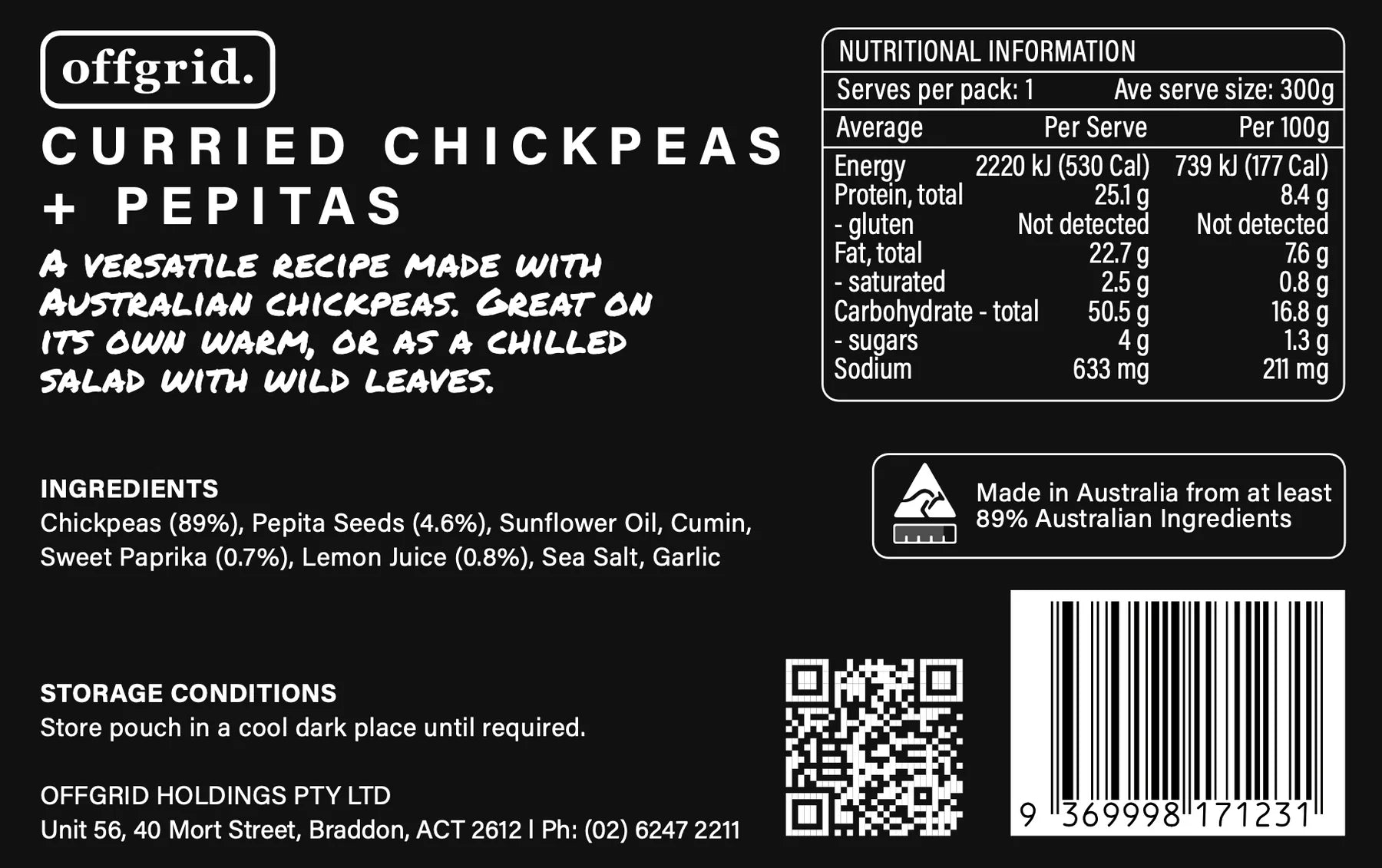Offgrid Provisions Curried Chickpeas & Pepitas - 300g -  - Mansfield Hunting & Fishing - Products to prepare for Corona Virus