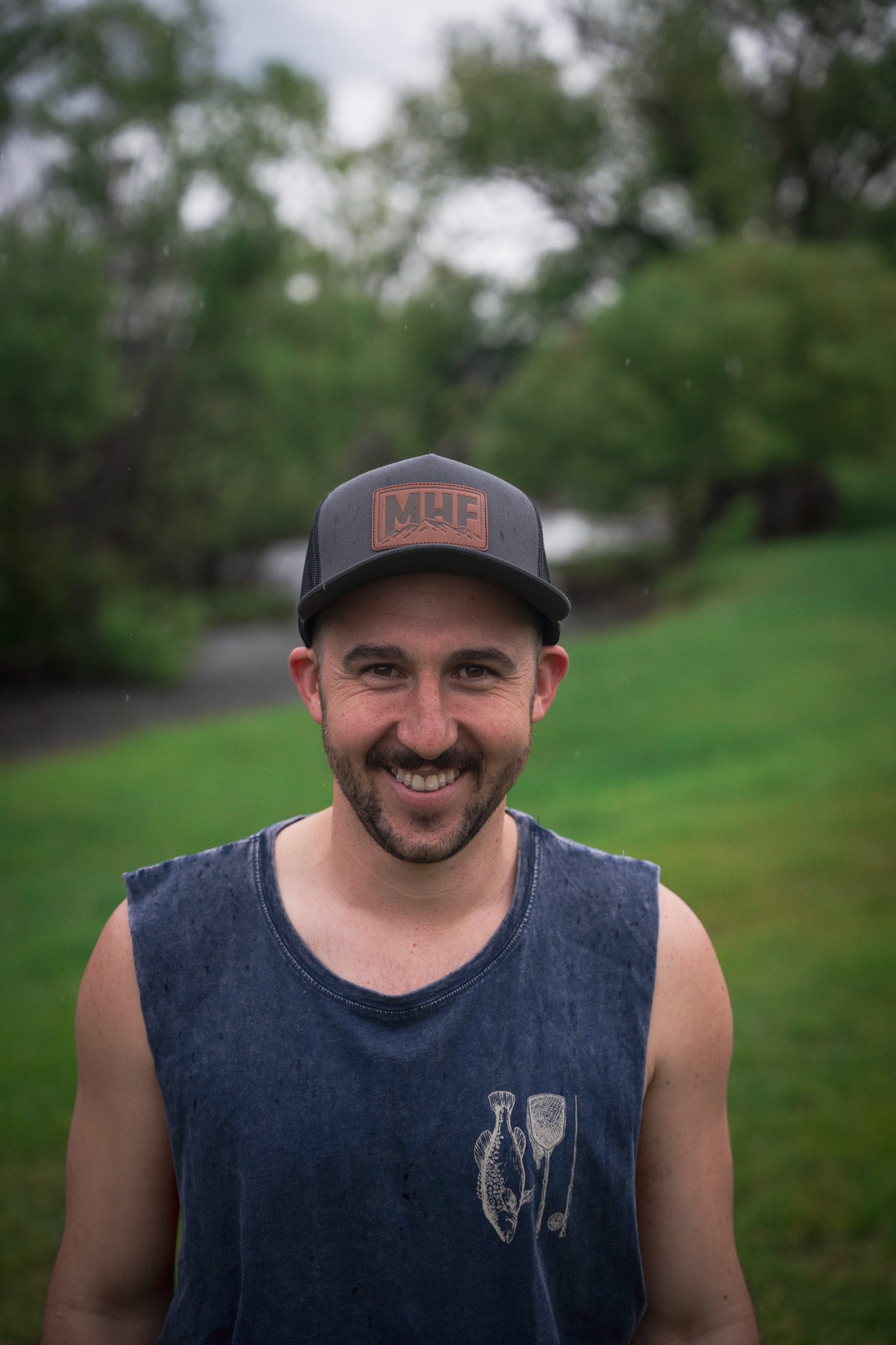 MHF Leather Patch Cap - Charcoal - - Mansfield Hunting & Fishing - Products to prepare for Corona Virus