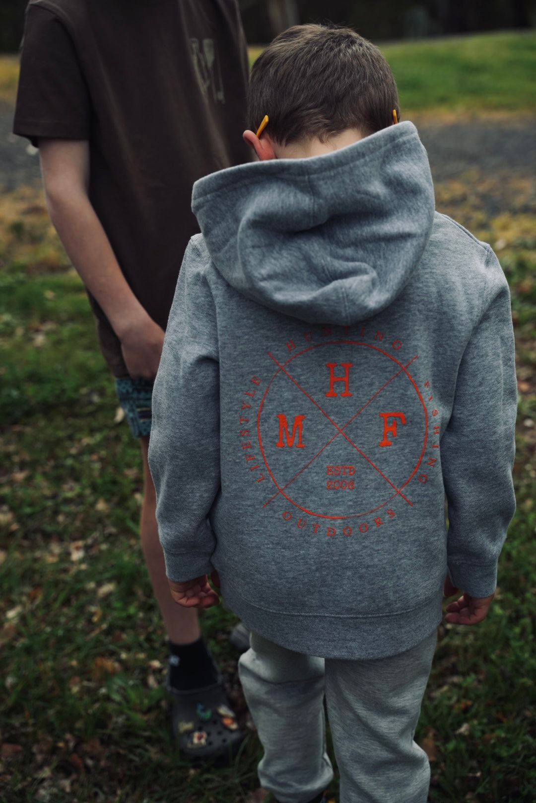 MHF Kids Lifestyle Hoodie - Grey Marle/Orange - - Mansfield Hunting & Fishing - Products to prepare for Corona Virus