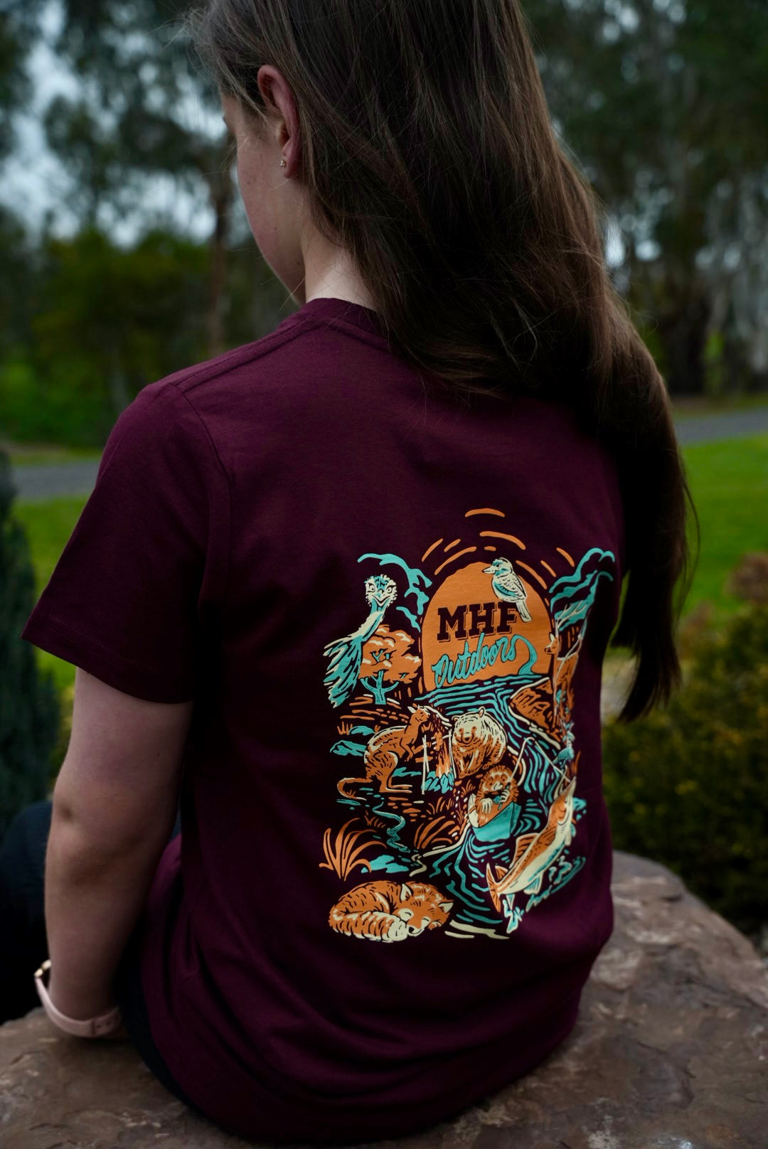 MHF Kids Wild Aussie Tee - Burgundy - - Mansfield Hunting & Fishing - Products to prepare for Corona Virus