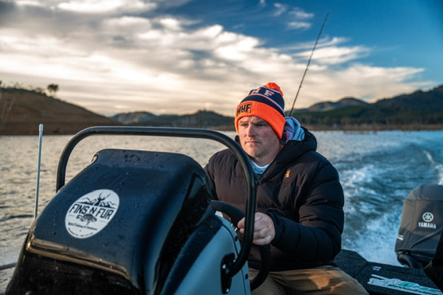 MHF Outdoors Pom Pom Beanie - Blaze Orange/Navy - - Mansfield Hunting & Fishing - Products to prepare for Corona Virus
