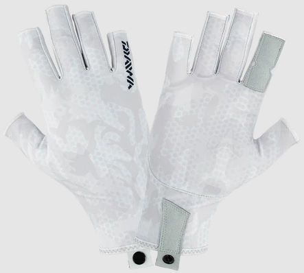 Daiwa UPF Pro Sun Gloves - L/XL / WHITE HEX CAMO - Mansfield Hunting & Fishing - Products to prepare for Corona Virus