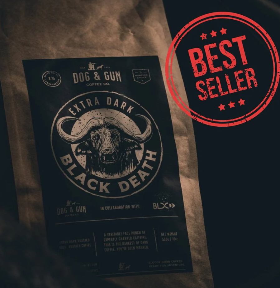 Dog & Gun Whole Beans- Black Death 500g - - Mansfield Hunting & Fishing - Products to prepare for Corona Virus