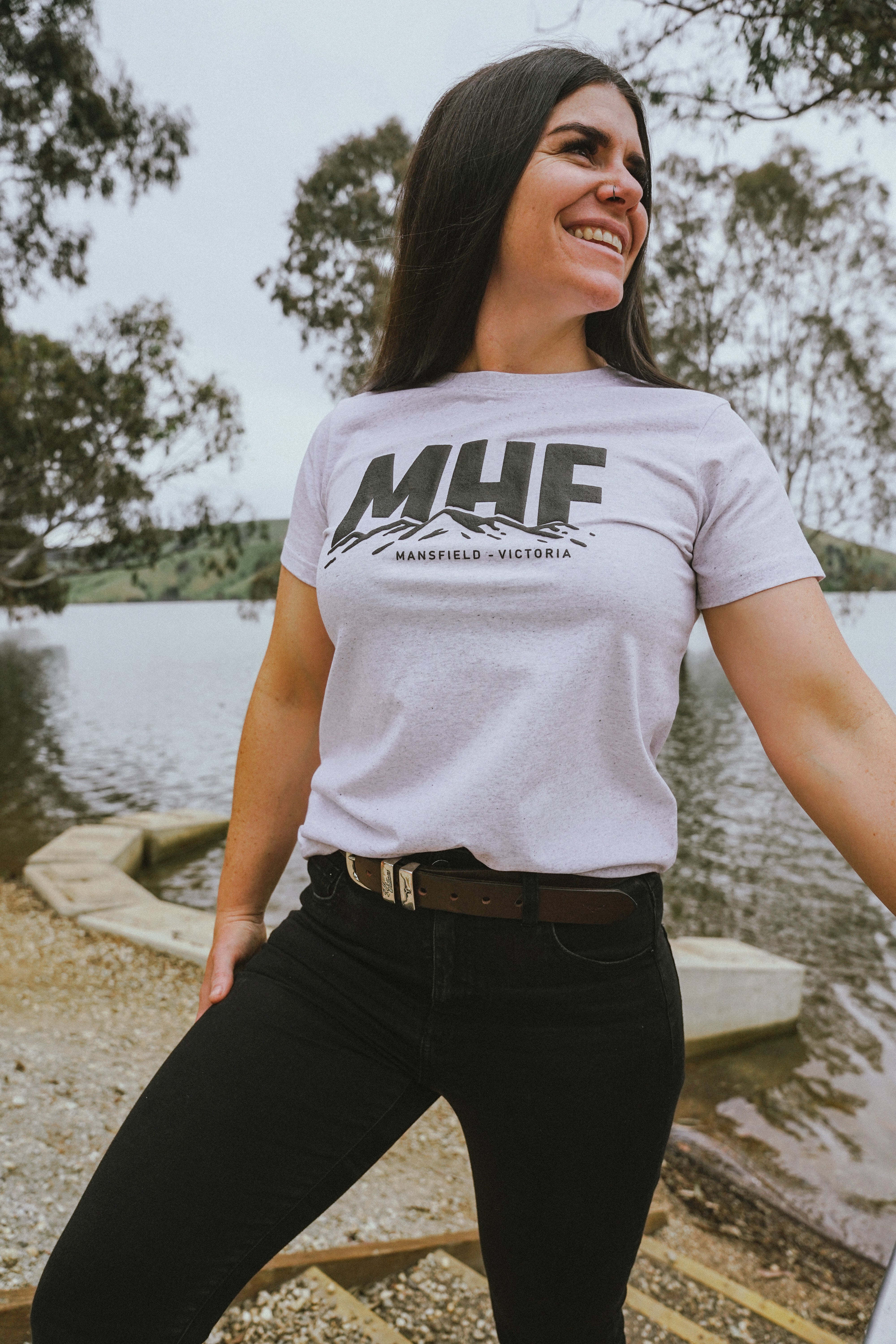 MHF Womens Mountain Tee - White Marle - XS / WHITE MARLE - Mansfield Hunting & Fishing - Products to prepare for Corona Virus