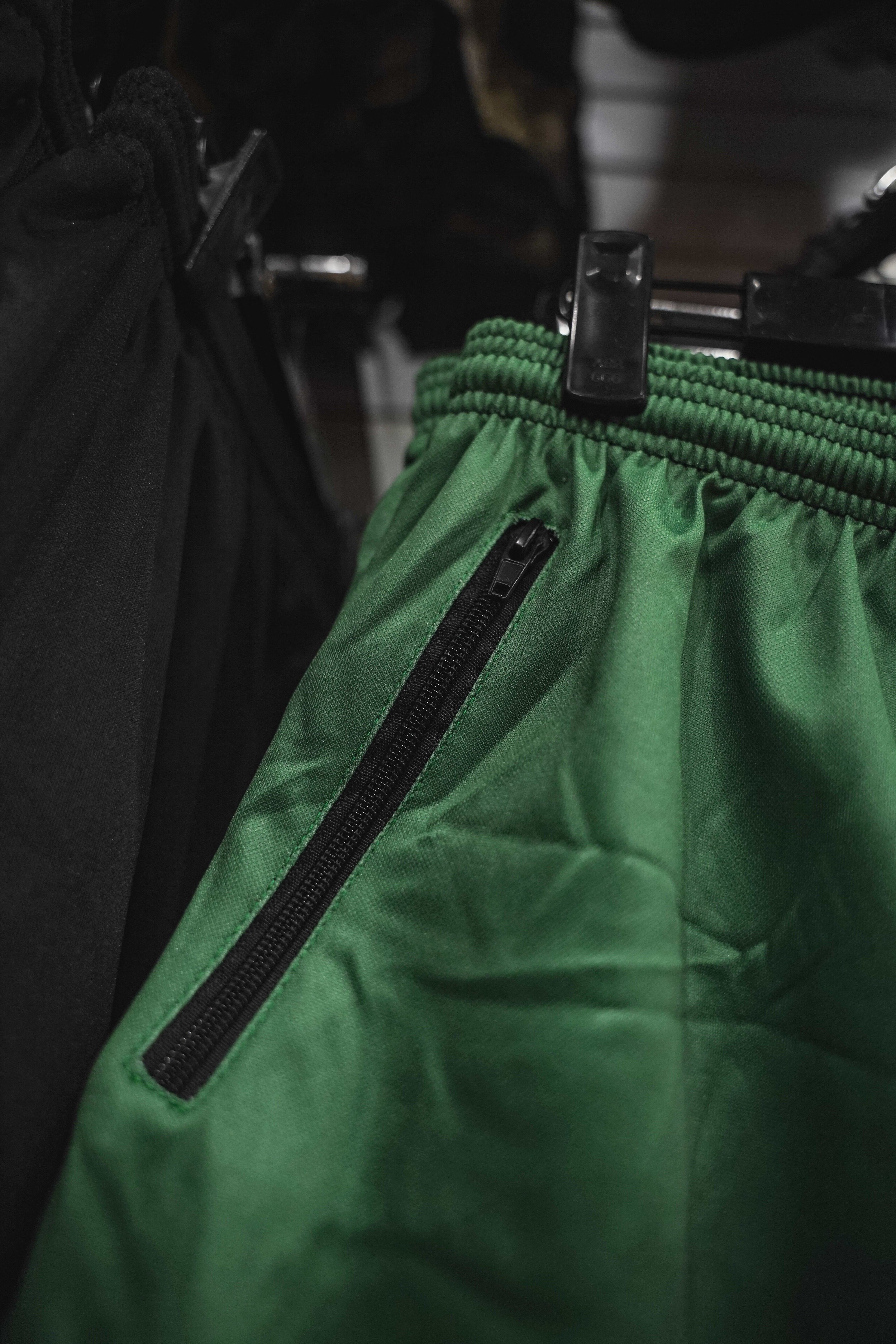 MHF Black/Green Footy Shorts - Side Zip Pockets -  - Mansfield Hunting & Fishing - Products to prepare for Corona Virus