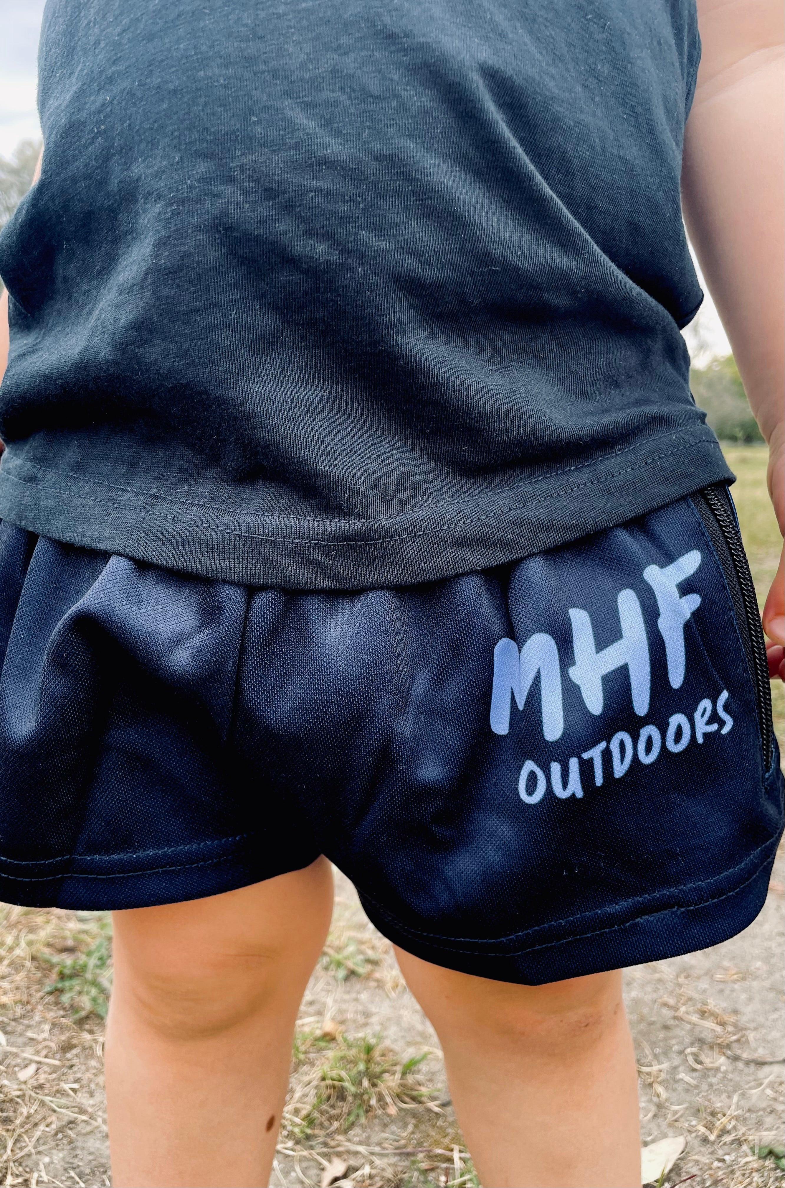 MHF Outdoors Kids Navy Footy Shorts - Side Zip Pockets -  - Mansfield Hunting & Fishing - Products to prepare for Corona Virus