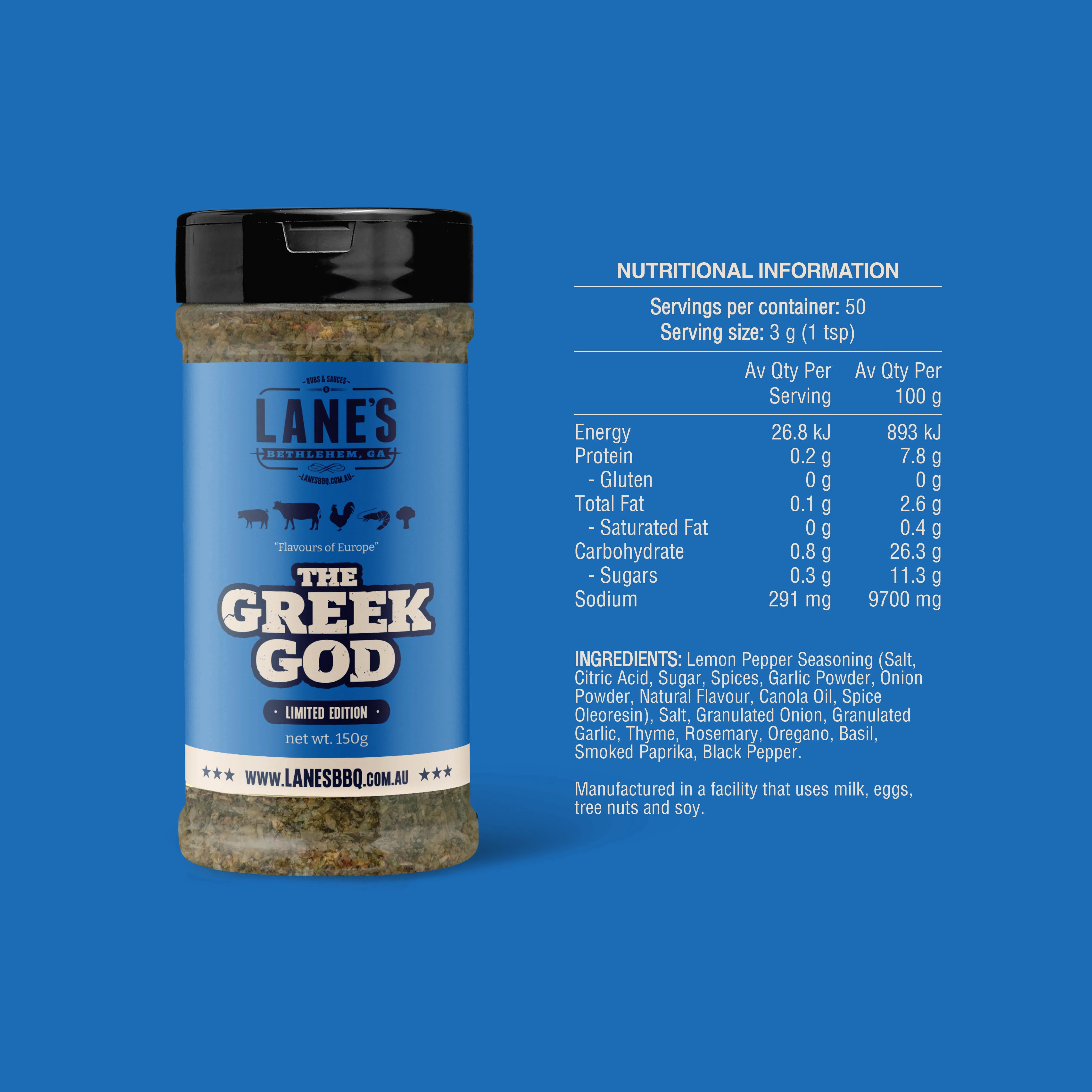 Lanes BBQ Limited Edition - The Greek God - 150gm - - Mansfield Hunting & Fishing - Products to prepare for Corona Virus