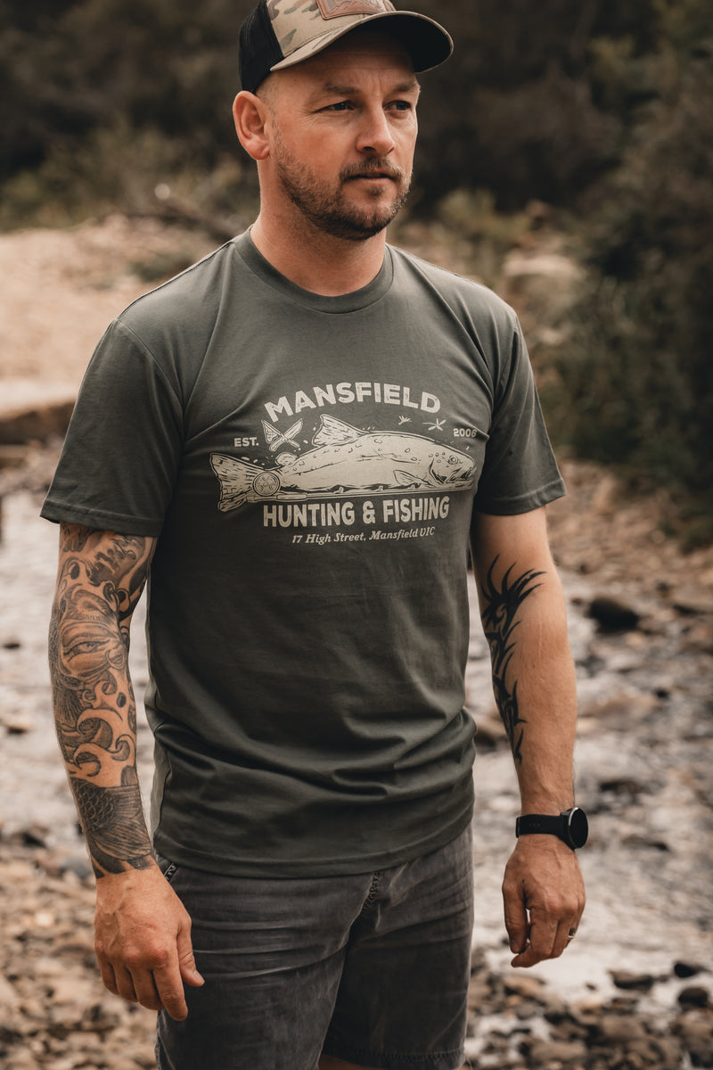 MHF Mens Trout Tee - Cypress -  - Mansfield Hunting & Fishing - Products to prepare for Corona Virus
