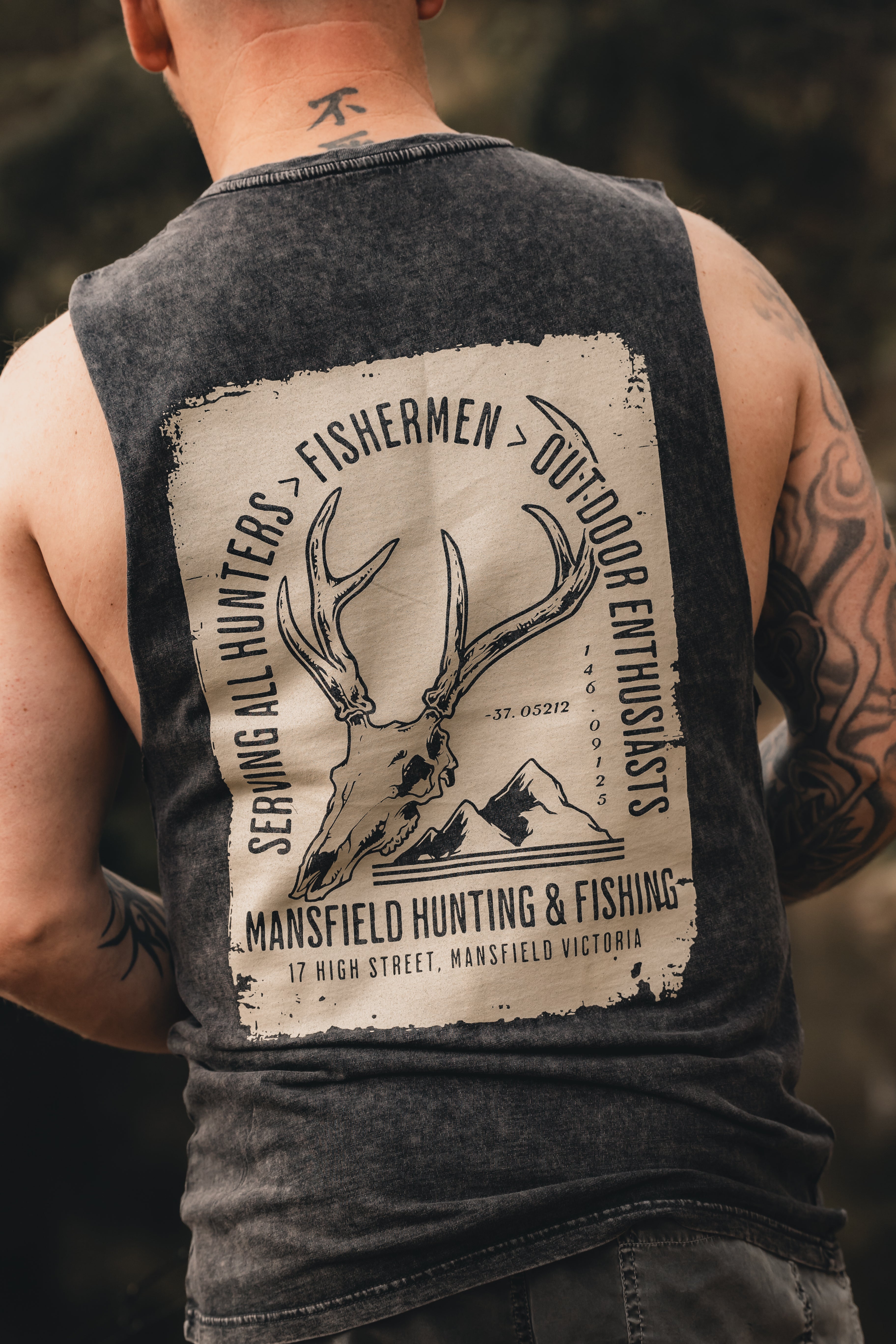 MHF Stonewash Stamp Singlet - Black -  - Mansfield Hunting & Fishing - Products to prepare for Corona Virus