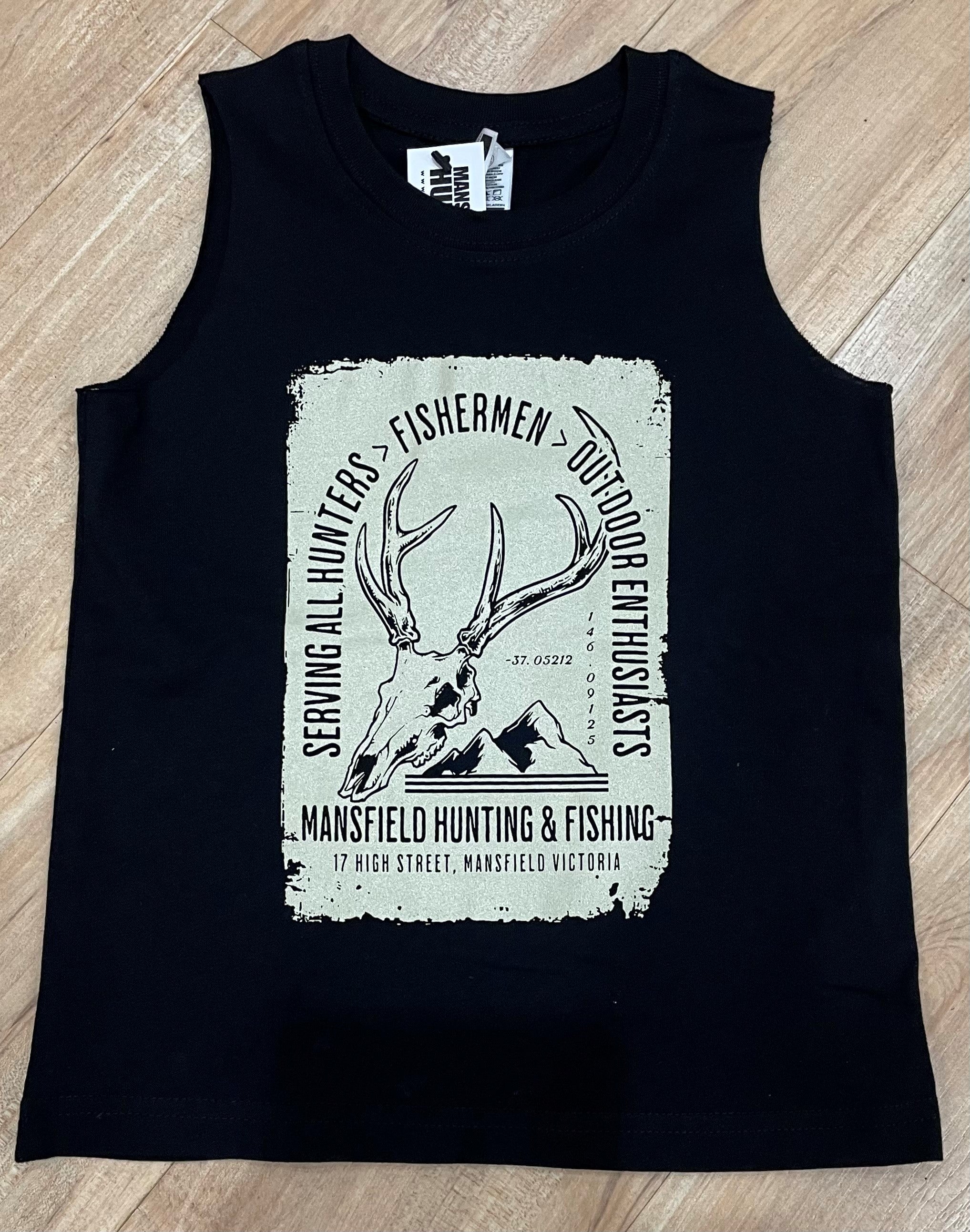 MHF Kids Stamp Singlet - 2 / BLACK - Mansfield Hunting & Fishing - Products to prepare for Corona Virus