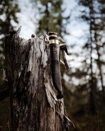 Marttiini 11cm Stainless Steel Suomi Knife (Waxed Curly Birch & Bronze Ferrules With Black Leather Sheath) -  - Mansfield Hunting & Fishing - Products to prepare for Corona Virus