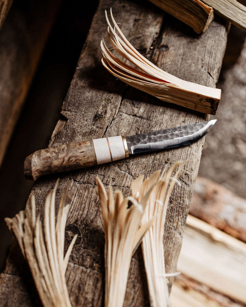 Marttiini Carbon Steel 110mm Curly Birch/ Reindeer Antler Knife with Leather Sheath -  - Mansfield Hunting & Fishing - Products to prepare for Corona Virus