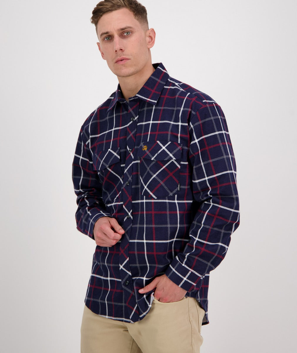 Swanndri Egmont Full Button Flannelette Shirt - Twin Pack - Navy/Oxblood -  - Mansfield Hunting & Fishing - Products to prepare for Corona Virus