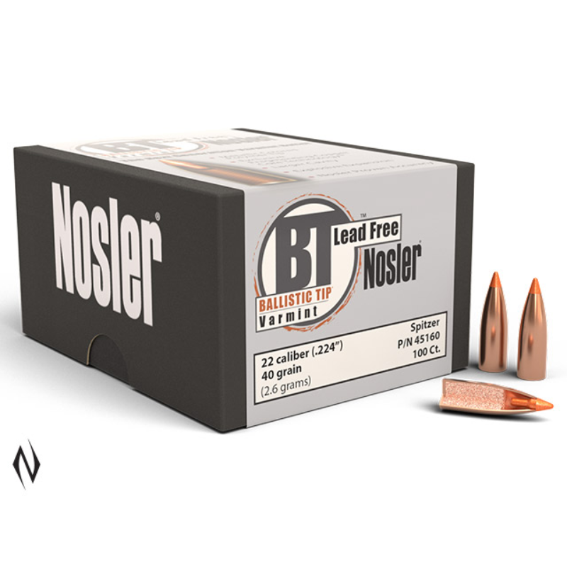 Nosler 22 Cal 40gr Ballistic Tip Lead Free 100pk - - Mansfield Hunting & Fishing - Products to prepare for Corona Virus