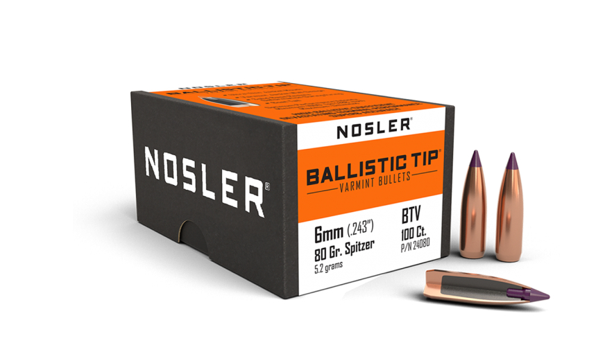 Nosler Ballistic Tip 6mm 80gr Varmint Projectiles - 100 pk -  - Mansfield Hunting & Fishing - Products to prepare for Corona Virus