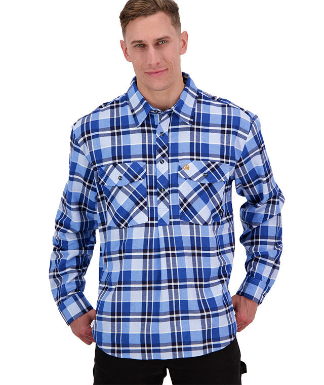 Swanndri Egmont Half Button Flannelette Shirt - Twin Pack - Artic/Ocean -  - Mansfield Hunting & Fishing - Products to prepare for Corona Virus