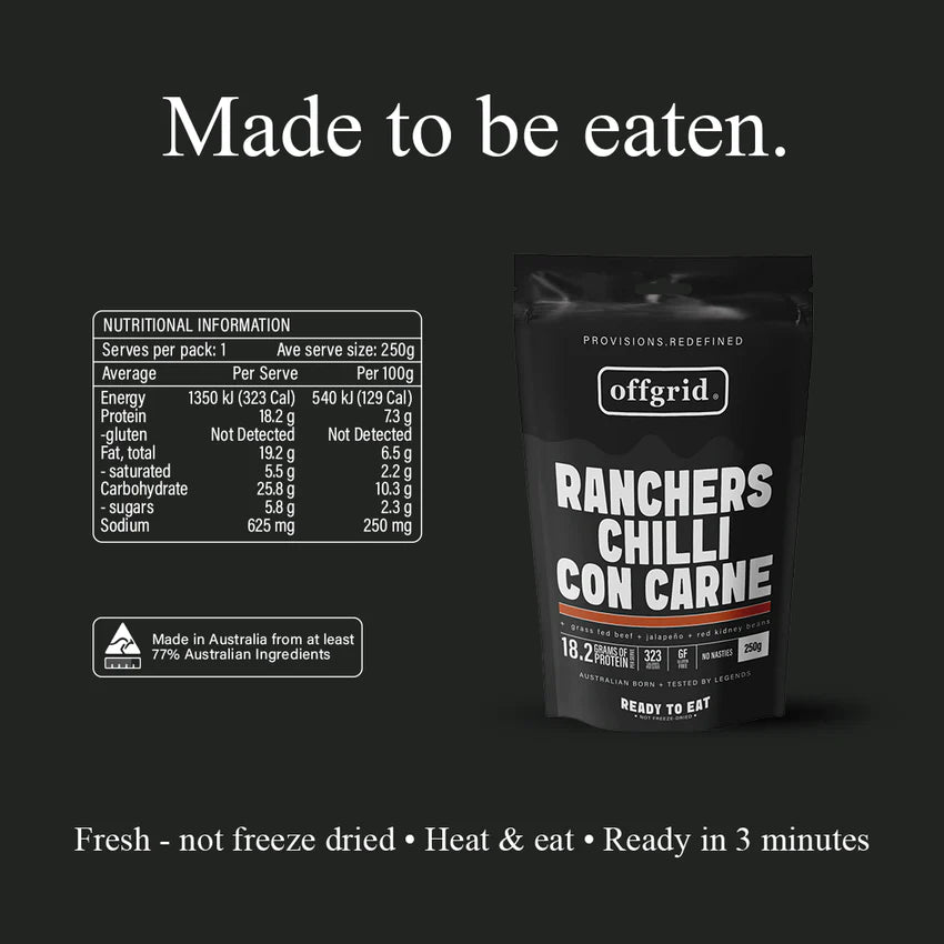 Offgrid Provisions Ranchers Chilli Con Carne - 250g - - Mansfield Hunting & Fishing - Products to prepare for Corona Virus