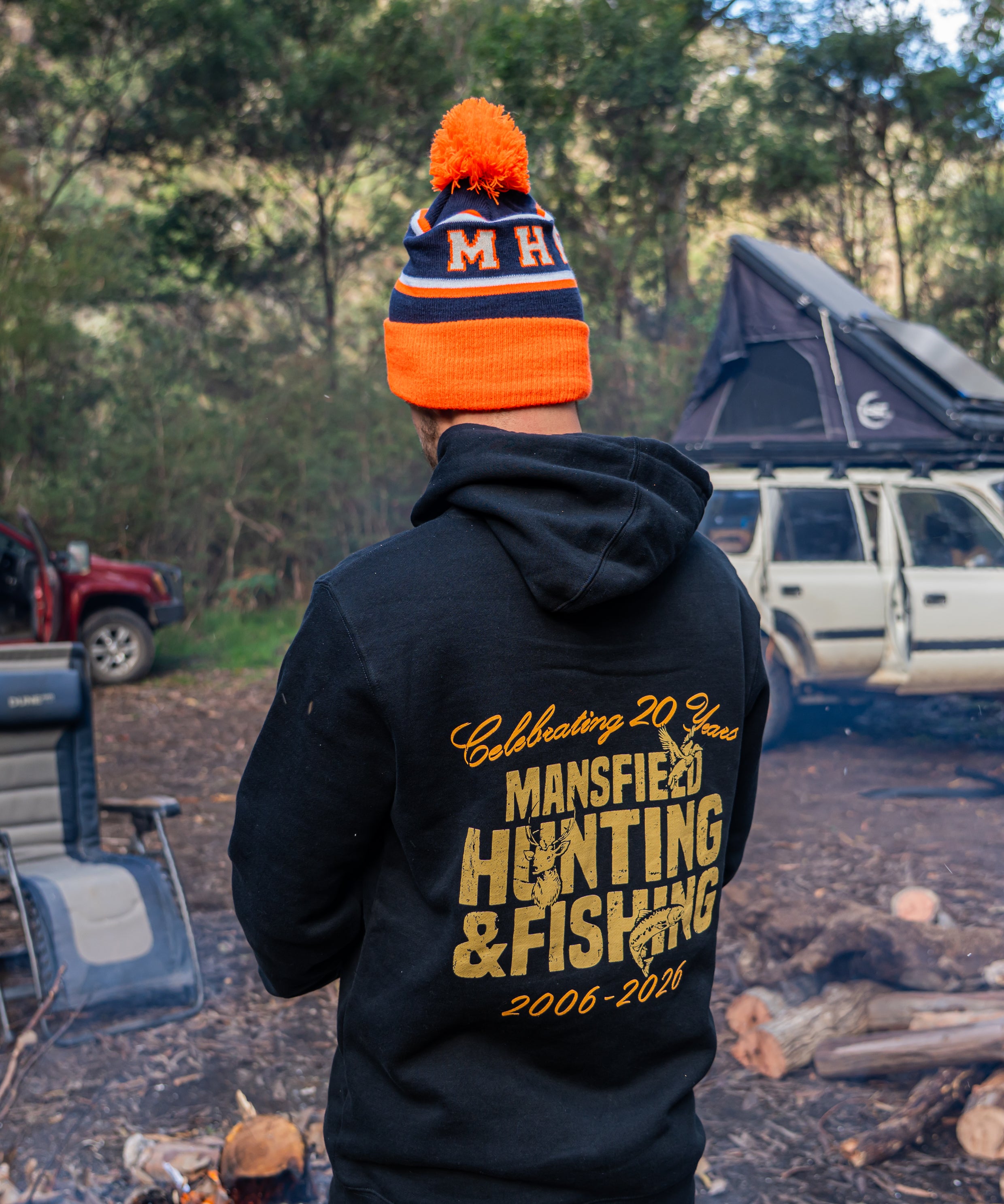MHF Outdoors Pom Pom Beanie - Blaze Orange/Navy - - Mansfield Hunting & Fishing - Products to prepare for Corona Virus