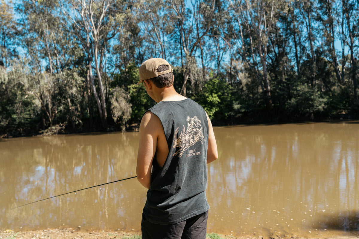 MHF Mens Yee Haw Singlet - Stone Wash Black - - Mansfield Hunting & Fishing - Products to prepare for Corona Virus