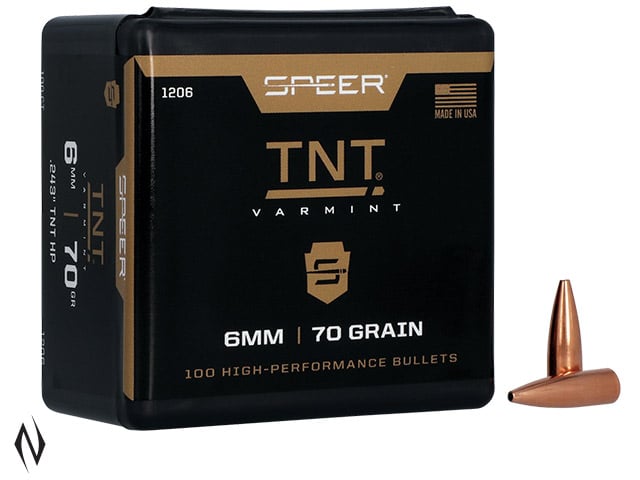 Speer TNT 6mm 70gr JHP Varmint Projectiles - 100pk - - Mansfield Hunting & Fishing - Products to prepare for Corona Virus