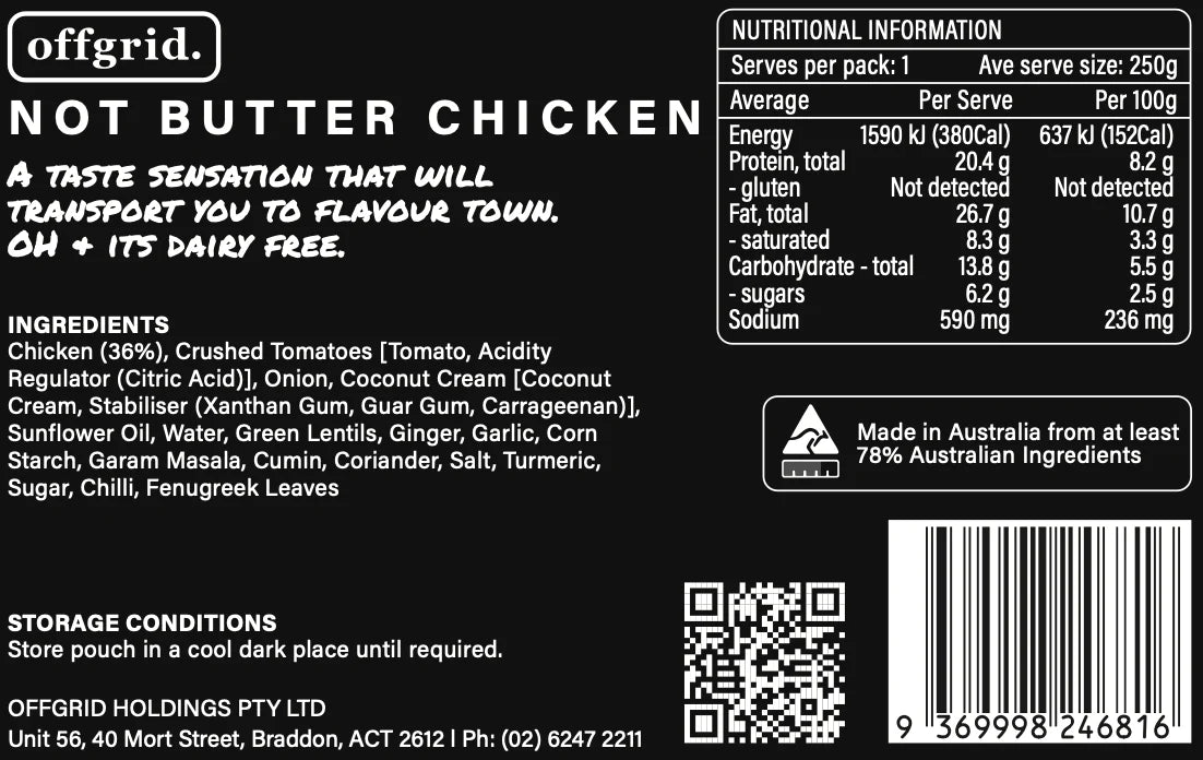 Offgrid Provisions Not Butter Chicken 250g -  - Mansfield Hunting & Fishing - Products to prepare for Corona Virus